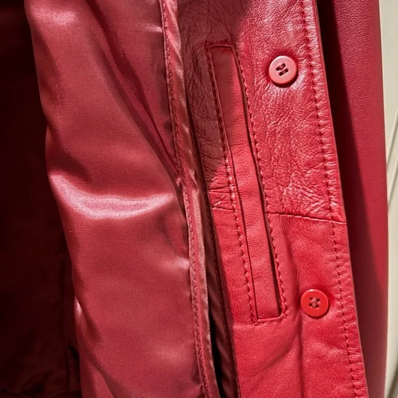 Danier Red Leather Button-Front Jacket - Picture 5 of 9